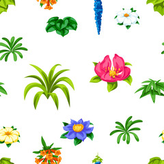 Fototapeta na wymiar Seamless pattern with tropical flowers. Exotic tropical plants.