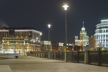 Obraz premium City streets at spring night time. Brightly illuminated Moscow is very beautiful at that time. Long exposure image.