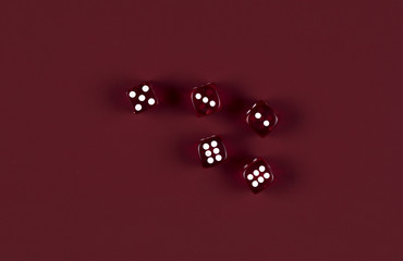 red dices casino on a red background, gambling luck