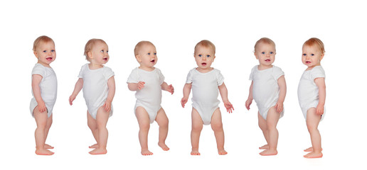 Sequence of a babies standing in underwear