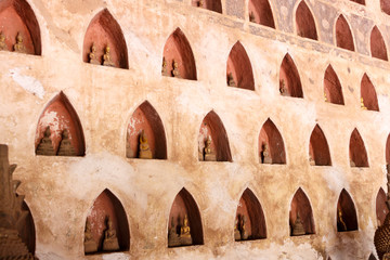 Buddha statues at Pha that Luang. Laos. Vientiane.