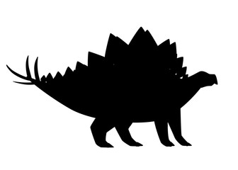 Black silhouette. Green stegosaurus. Cute dinosaur, cartoon design. Flat vector illustration isolated on white background. Animal of jurassic world. Giant herbivore dinosaur