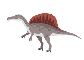Gray Spinosaurus. Cute dinosaur, cartoon design. Flat vector illustration isolated on white background. Animal of jurassic world. Giant carnivore dinosaur