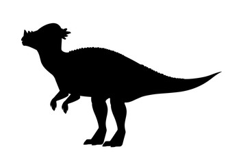 Black silhouette. Green Pachycephalosaurus. Cute dinosaur, cartoon design. Flat vector illustration isolated on white background. Animal of jurassic world. Giant herbivore dinosaur