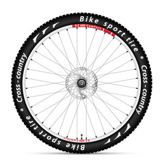 Bicycle wheel with a best sports tire on white background