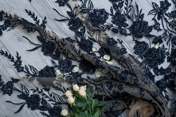 The texture of lace on wooden background