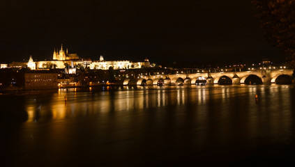 night view of the charles bridge in prague