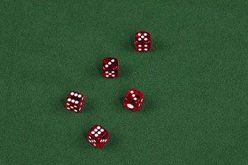 red dices on green cloth casino, gambling luck