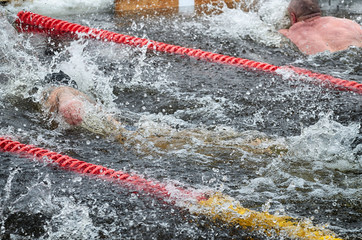 Lovers of winter swimming.Swimmer swims in the pool.