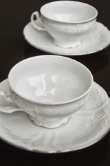 white plates and cups