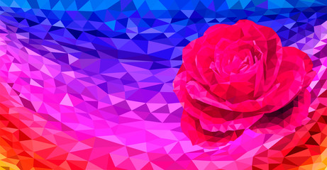 Fototapeta na wymiar Pink rose wallpaper background wedding. Magenta flower. Geometric rose pattern. Magenta lower polygonal crystal style illustration. Rainbow bright graphic background. gradient. Vector illustration