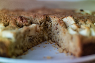Homemade Healthy Vegan Oat apple pie pastry on burlap surface. Very Healthy Dessert concept.