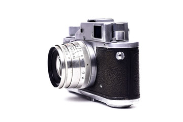 Vintage film photo camera isolated on white background. Part of set.