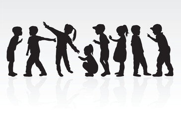 Vector silhouette of children on white background.
