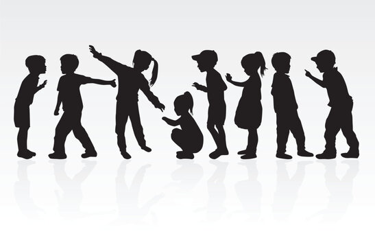 Vector silhouette of children on white background.