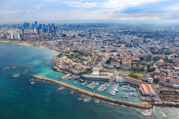 Fototapeta na wymiar Tel Aviv, ISRAEL-February 24, 2019: Panoramic view of tel Aviv from Jaffa