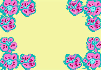 Vector frame decorated by lovely orchids. Yellow background.