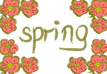 Vector frame with lovely orchids and sign "Spring".