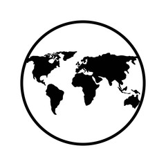 Round earth icon on white background. Black and white land