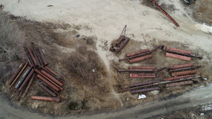 Obraz premium old broken big boat stand in coast on snd aired view 