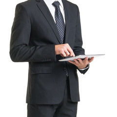Businessman in suit isolated on white. Close-up of man in formalwear.