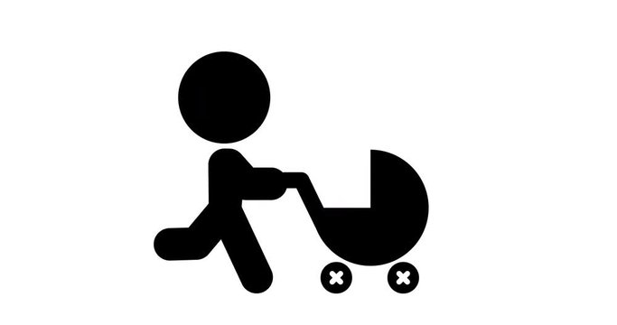 Loop animation of icon walking with baby carriage