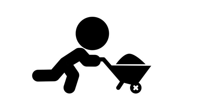 Loop animation of icon construction worker pushing cart