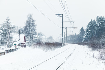 Empty rural railway, Russian countryside