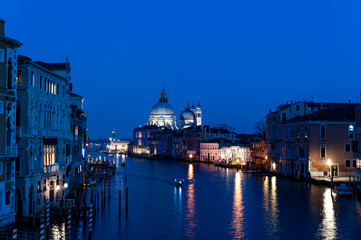 Venice. View on teh cathedral Santa Maria della Salute during twlight.
