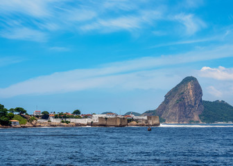 Fototapeta na wymiar View over Santa Cruz da Barra Fort towards Sugarloaf Mountain, Niteroi, State of Rio de Janeiro, Brazil