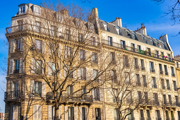 Paris, beautiful building, typical facade avenue des Ternes, in a chic area of the French capital
