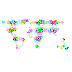 Fototapeta premium Kolorowe kropkowane mapa świata na białym tle