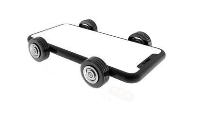 Phone car mockup, mobile speed test banner, speed mobile internet banner, 4g high speed, background for providers and operators, 3d rendering 