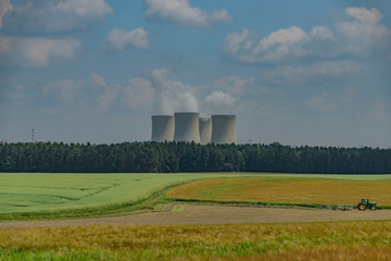 Nuclear powerplant near Temelin village in summer hot cloudy day