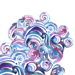 Watercolor Seamless Abstract Pattern with Waves and Curls Background