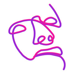 The face of the person in one line in the neon style