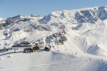 Fototapeta na wymiar Ski station in Courchevel France with snow in winter 
