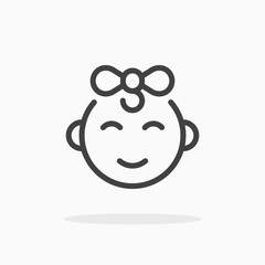 Baby girl icon in line style. Editable stroke.
