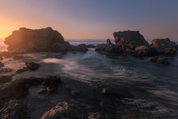 Fototapeta na wymiar Sunset at Bidart's beach next to Biarritz, Basque Country. 