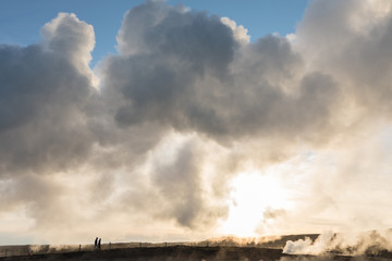 View of Gunnuhver geothermal area and power plant at Reykjanes peninsula, Keflavik, Iceland Hot springs near The Blue Lagoon geothermal spa is one of the most visited attractions in Iceland