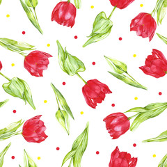 watercolor pattern spring flowers, tulip 