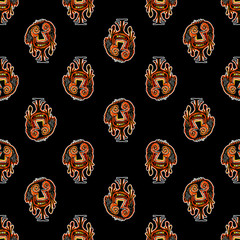 Tribal Cartoon Drawing Motif Seamless Pattern