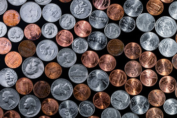 Coin background. Pennies/Quarters/ Cents. 