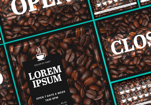 Coffee-Themed Restaurant Posters and Card Set