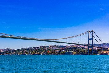 Panorama of the city of Istanbul from the Golden Horn bay on the slopes of the city.