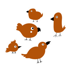 Orange flock of birds. Children's illustration