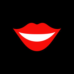 Lips with a smile. Lips icon. Sexy red lips illustration. Black background. EPS 10.