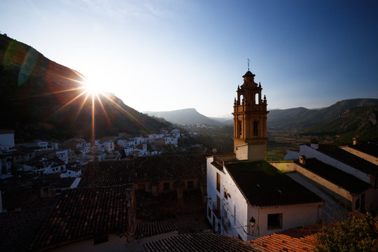 Sunrise over the medieval city of Chulilla, Spain.