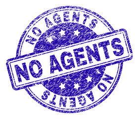 NO AGENTS stamp seal imprint with grunge effect. Designed with rounded rectangles and circles. Blue vector rubber print of NO AGENTS text with grunge texture.