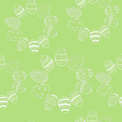 Seamless Pattern with White Decorated Easter Eggs